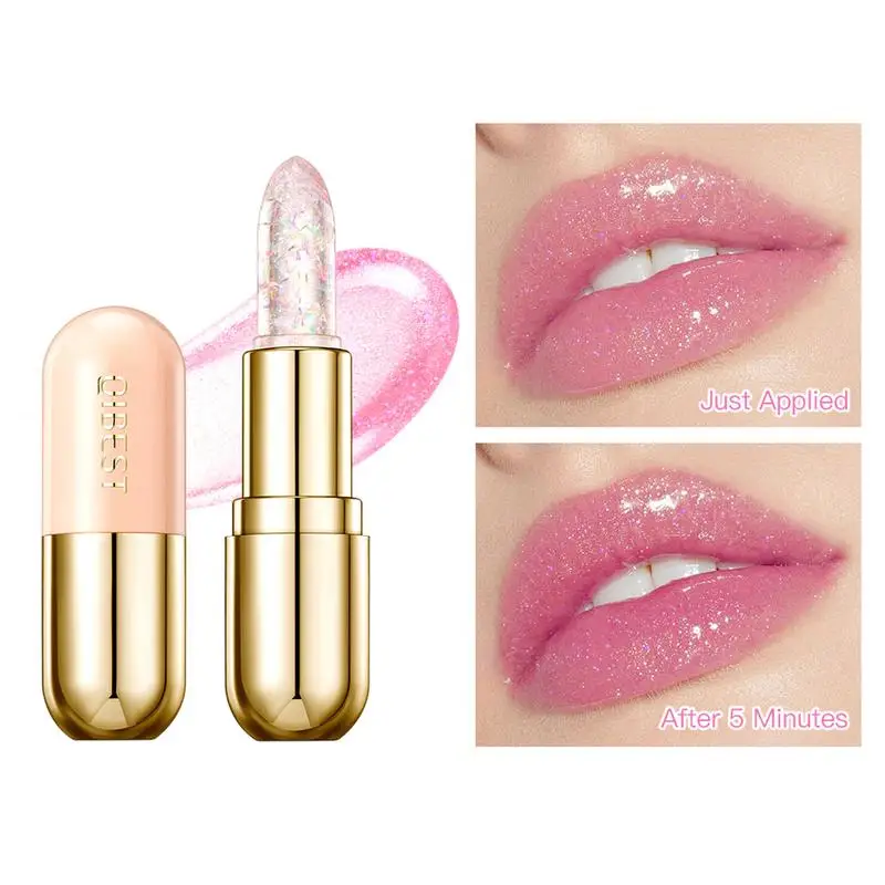 Crystal Jelly Lip Balm Lipstick  Flower Temperature Color Changing Lip Balm Gloss  Transparent Long Lasting Moisturizer Makeup