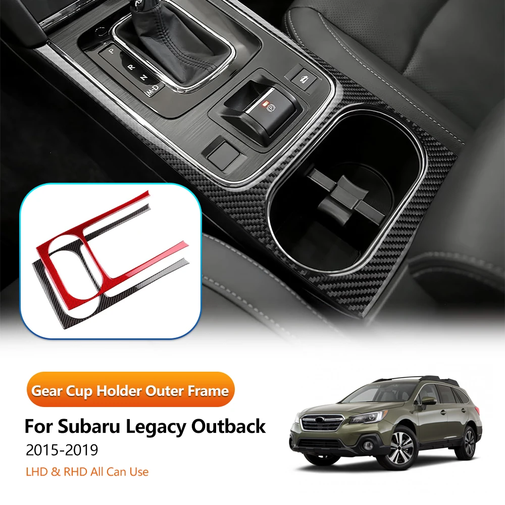 

Real Carbon Fiber Cup Holder Trim For Subaru Legacy Outback 2015-2019 Center Console Panel Cover Frame Glossy Black Red interior