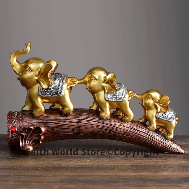 

Southeast Asia OFFICE HOME company Decoration art efficacious Mascot Talisman Auspicious good luck Elephant family art statue