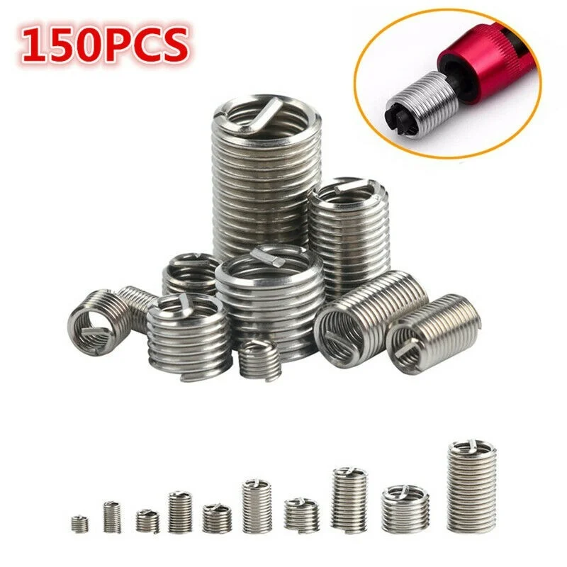 150pcs Stainless Steel Self Tapping Thread Inserts M3 M4 M5 M6 M8 Screw Repair Sleeve Thread Reinforce Repair Tool