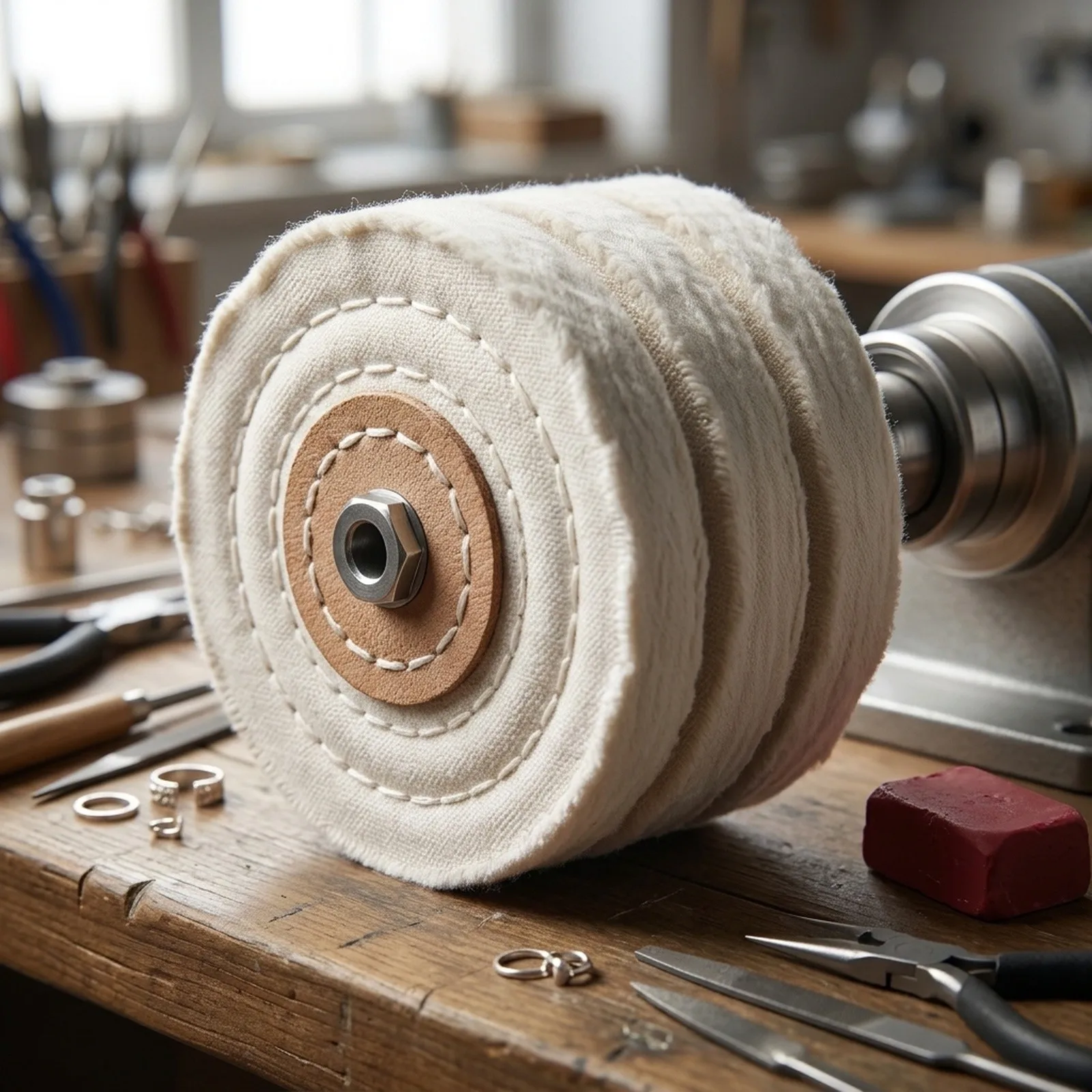 3PCS 75mm Buffing Polishing Wheel for Jewelry Grinder Use Cotton Cloth Layers Sewn Around Center with Leather Lip Support