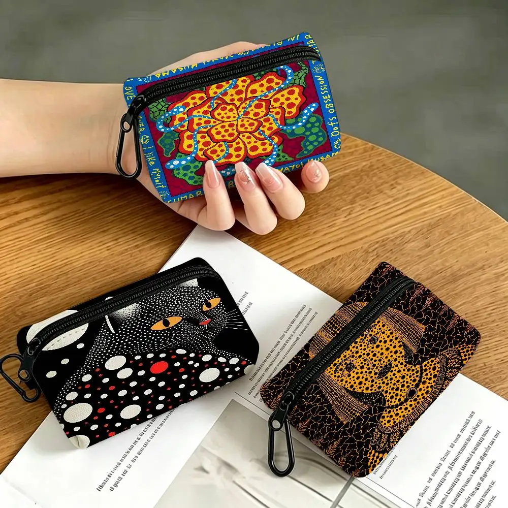 Yayoi Kusama Abstract Art Oxford Fabric Mini Coin Wallet Smooth Zipper Hanging Design Multi-use Small Storage Bag For Travel