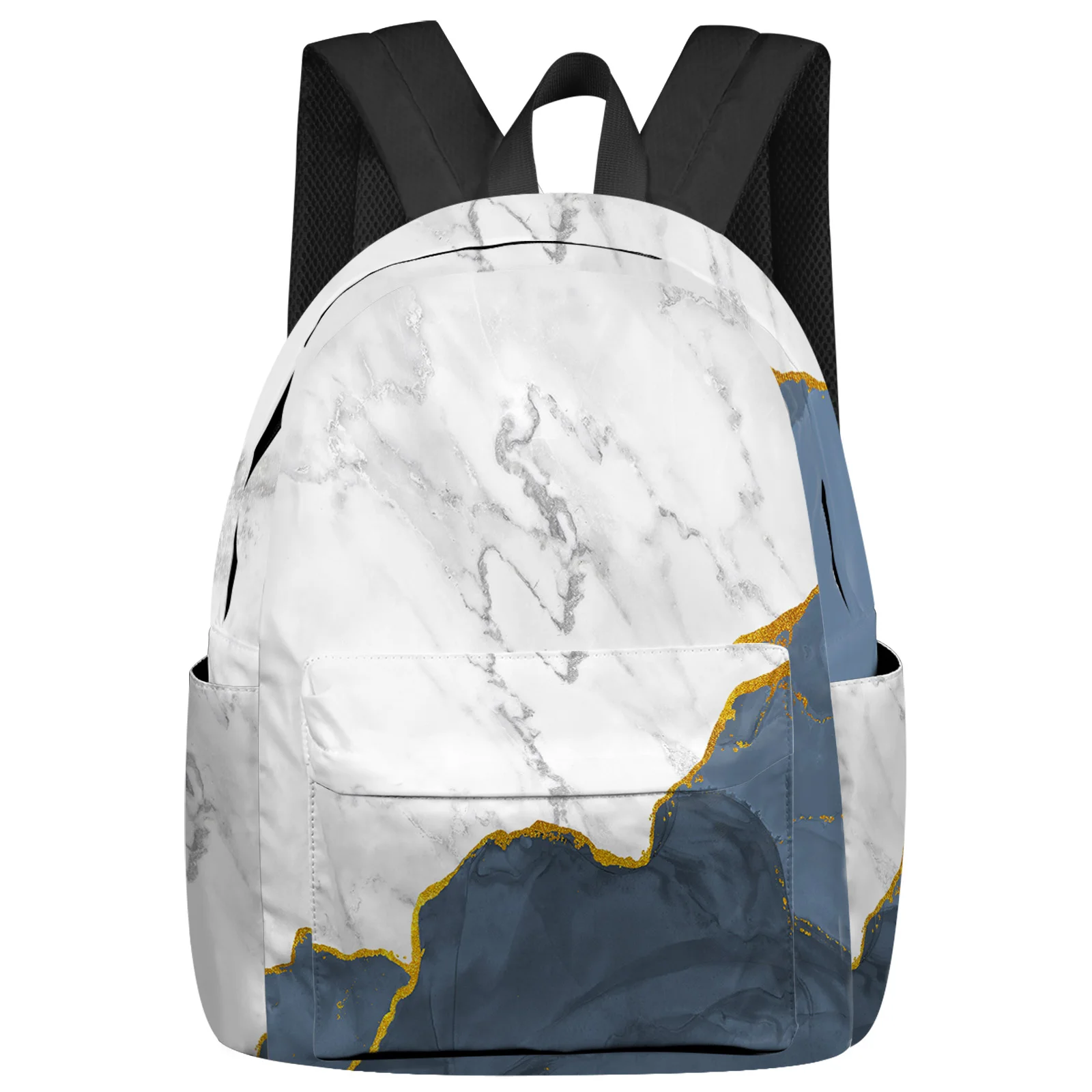 

White Marble Light Blue Women Man Backpacks Waterproof Travel School Backpack For Student Boys Girls Laptop Book Pack Mochilas