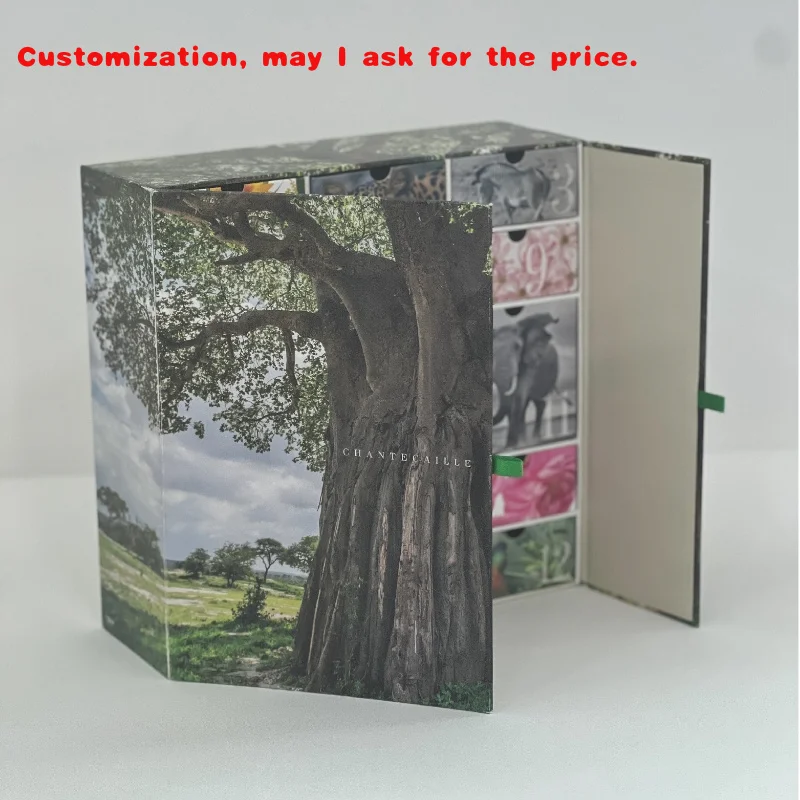 

на заказ.Элегантная бумажная коробка, двухдверная открытая упаковочная коробка для календаря с косметикой