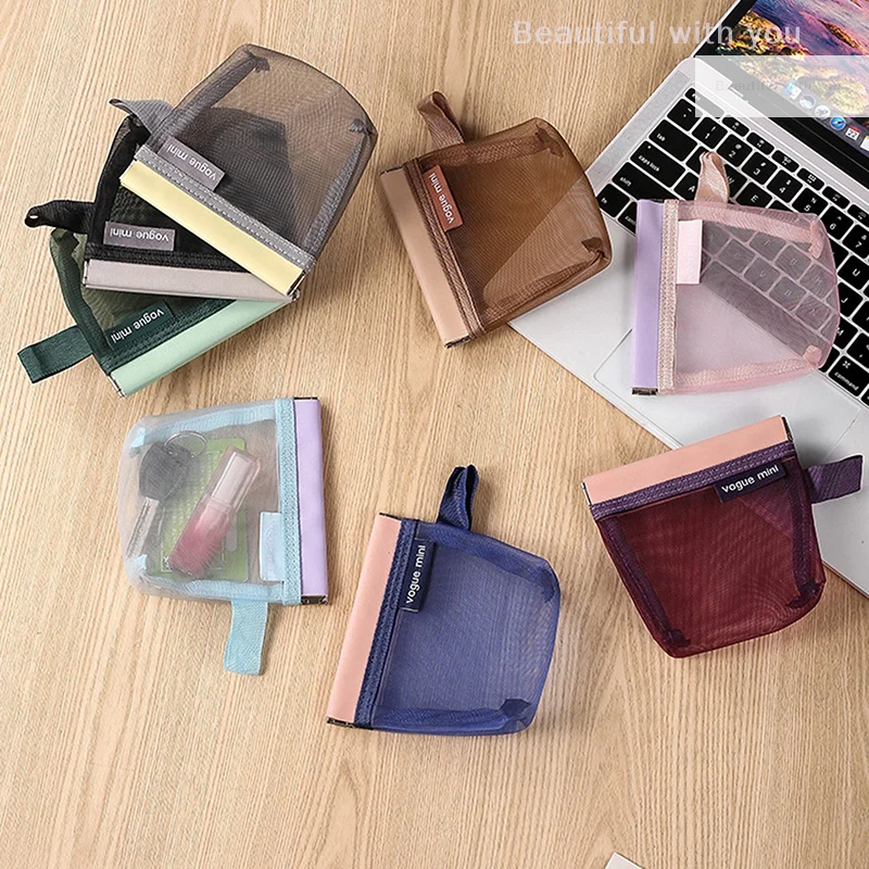 

Mesh Self-closing Bag Simple Mini Lipstick Makeup Storage Bag Woman Key Jewelry Digital Organizer Portable Ladies Pouch