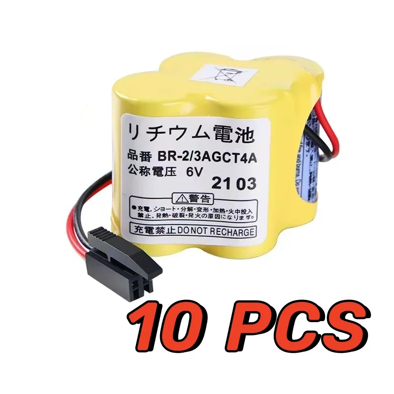 10PCS Original BR-2/3AGCT4A 6V Battery Pack PLC Lithium-ion Industrial batteries w/ Black Hook Plug for Panasonic Fanuc Battery