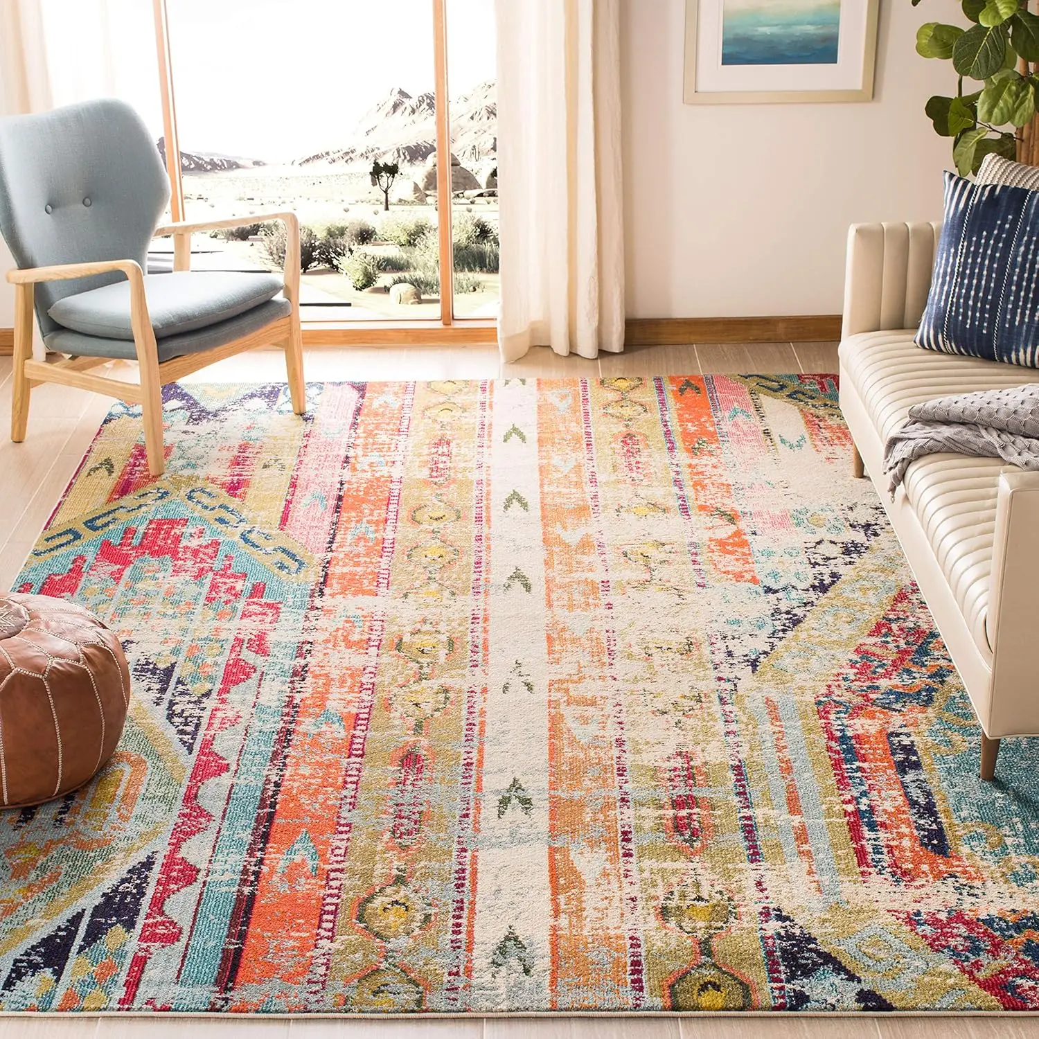 

Safavieh Monaco Collection X-Large Area Rug - 12' X 16', Multi, Boho Chic Tribal Distressed Design, Non-Shedding & Easy Care,