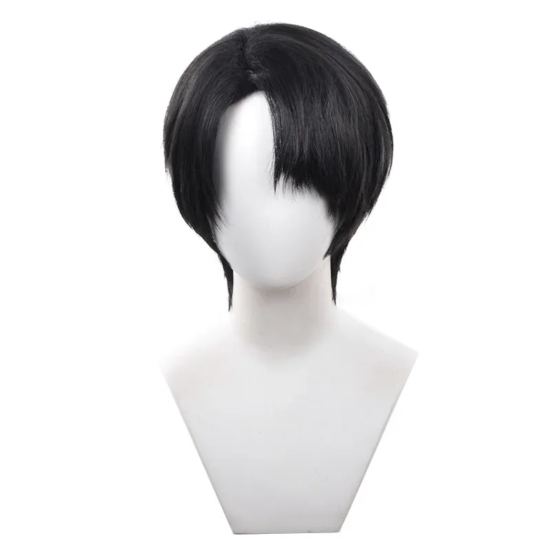 Levi Ackerman Wig Cosplay pria, Wig Anime Cos pria pendek hitam coklat tahan panas sintetis pesta Halloween pria