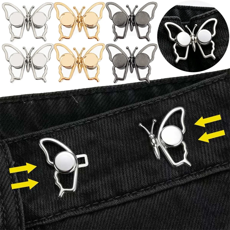 Butterfly Jeans Button Adjustable Clips for No Sewing Pant Skirts Waist Tightener Buckle Snap Button Pant Pin Retractable Button