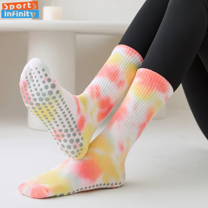 

Trendy Anti Slip Tie Dye Yoga Socks for Women Pure Cotton Breathable Professional Pilates Socks Dance Fitness Sports Socks