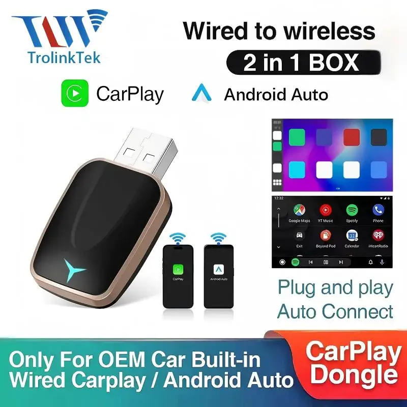 

TrolinkTek 2in1 Wireless CarPlay Dongle Wireless Android Auto Adapter AI Smart Box For Wired CarPlay Car Intelligent System 5Ghz