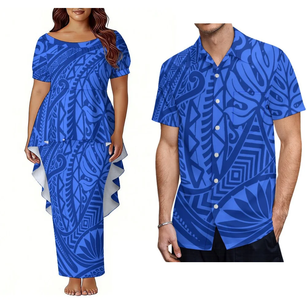 Set di Alta Qualità per Coppie Isole del Pacifico - Camicia Aloha da Uomo e Abito Puletasi da Donna Design Isole Polinesiane Samoa