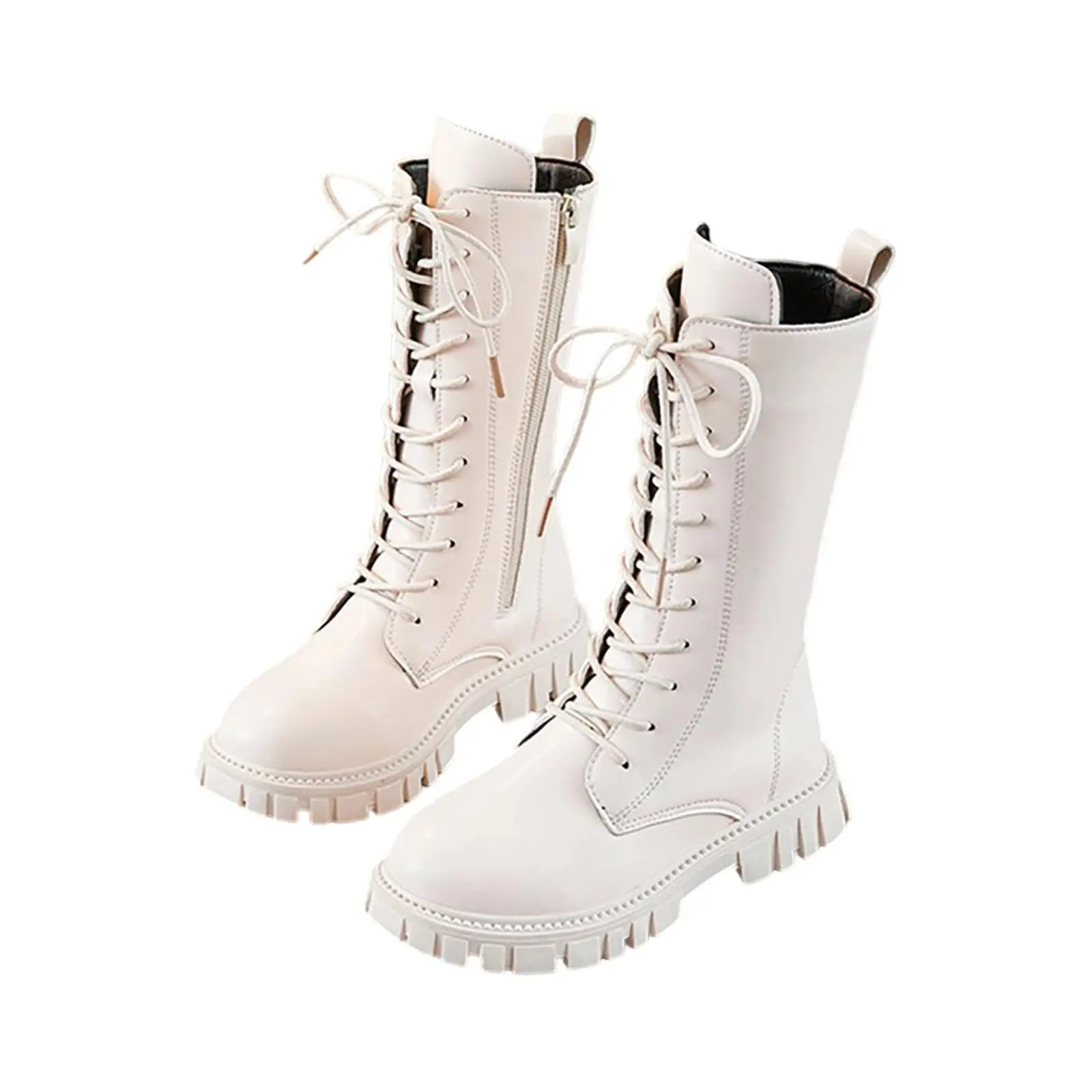 

Baby Girl Fashion Boots Autumn/ Winter Warm Thick Sole Round Casual Lace Up Comfortable Children's Midsole Boots Elegant Zipper
