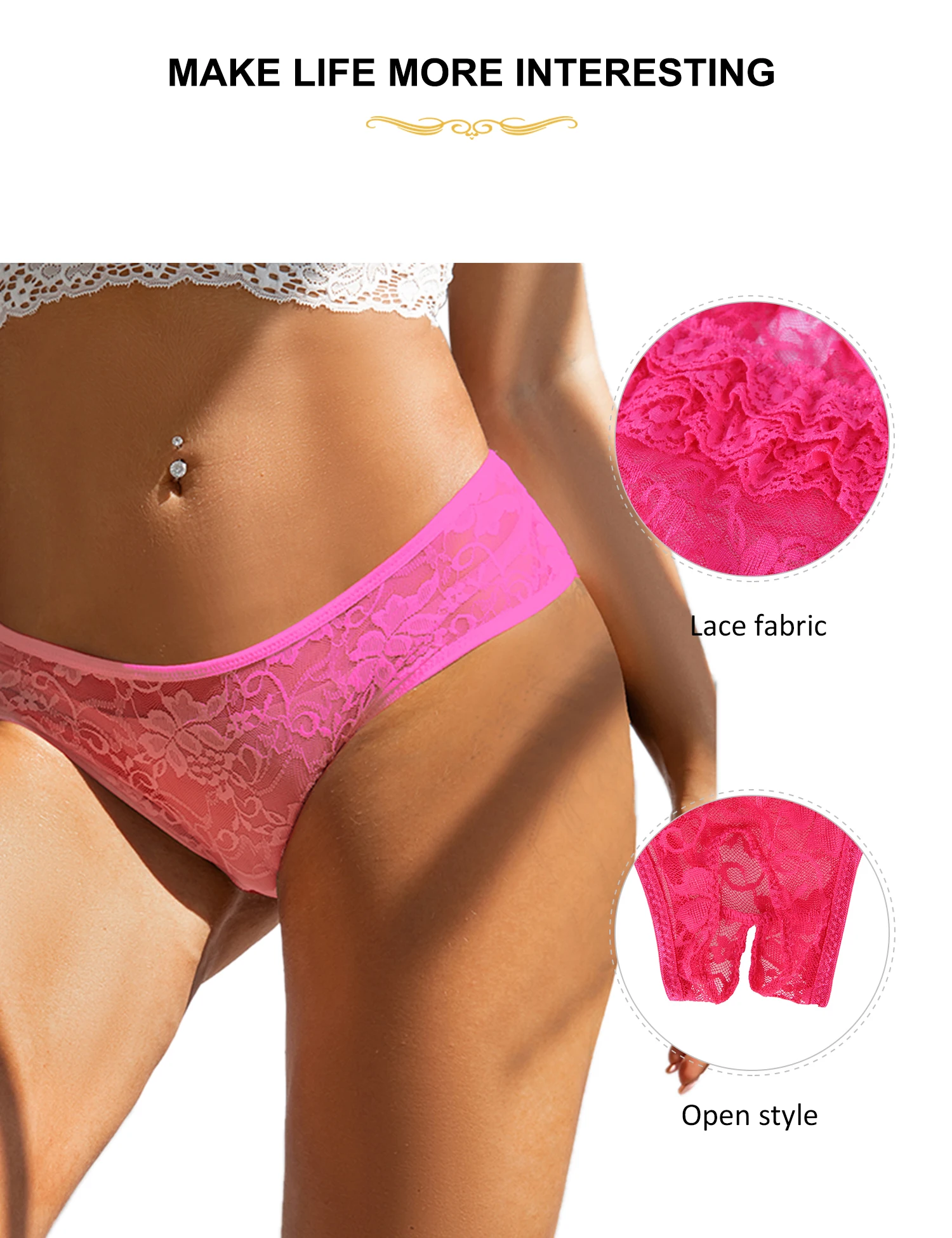 Women Sexy Underwear Floral Lace Open Crotch Panties Plus Size Elastic High Quality Lingerie Crotchless Transparent Briefs Thong