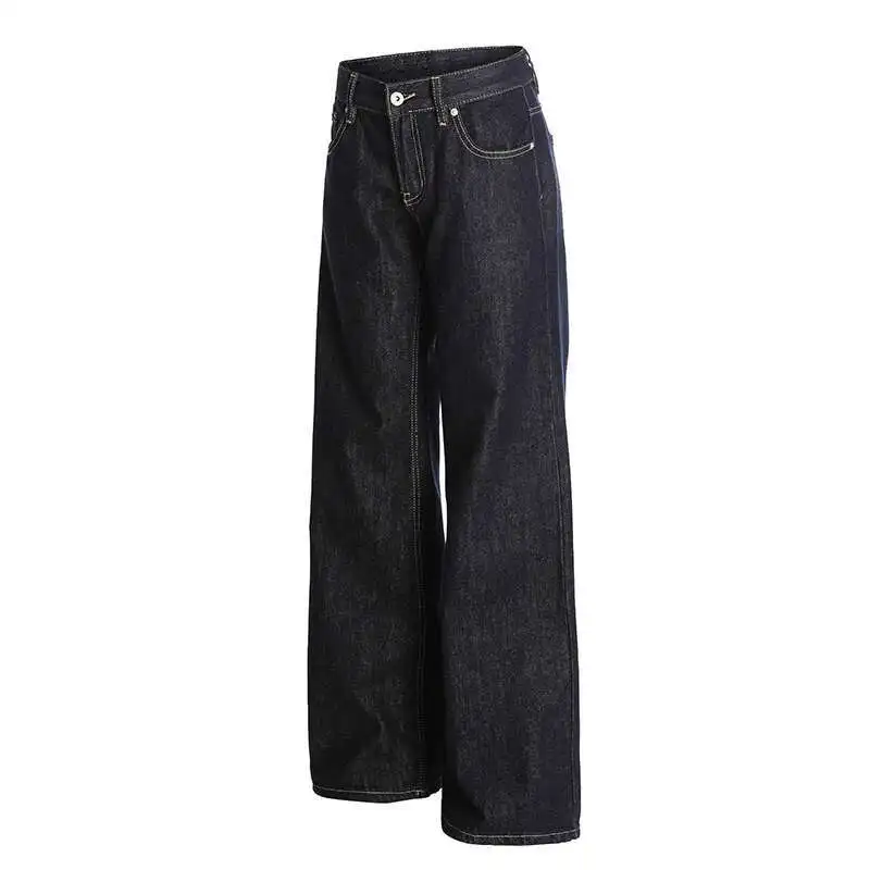 Trousers Men's Denim Solid Color Washing High Waist Drape Simple Bottom American Style Loose Wide Leg Male Jeans New E3GS