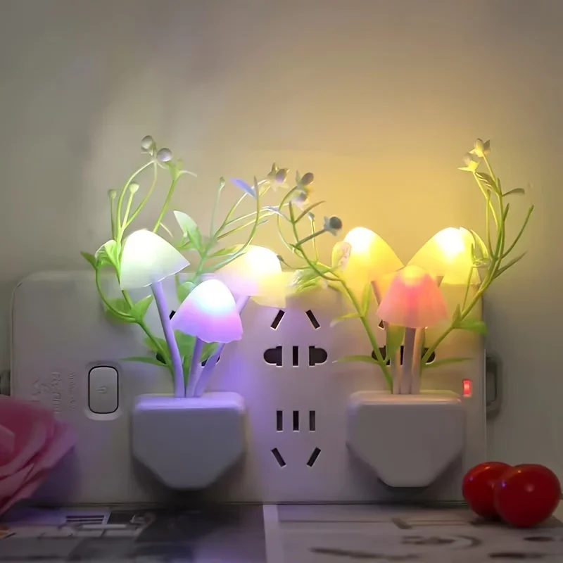 Intelligent LED Mushroom Night Light - Auto On/Off Energy-Saving Antique Decor with Flower Pattern