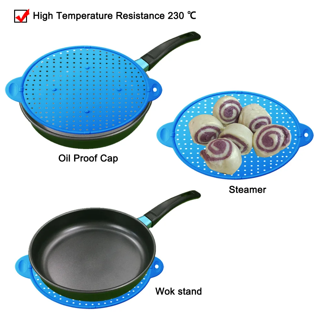 Hot Splatter Screen Guard Kitchen Trivet Pot Lid Pan Cover Silicone  Spill StopAper Wash Strainer Hook Design High Temperature