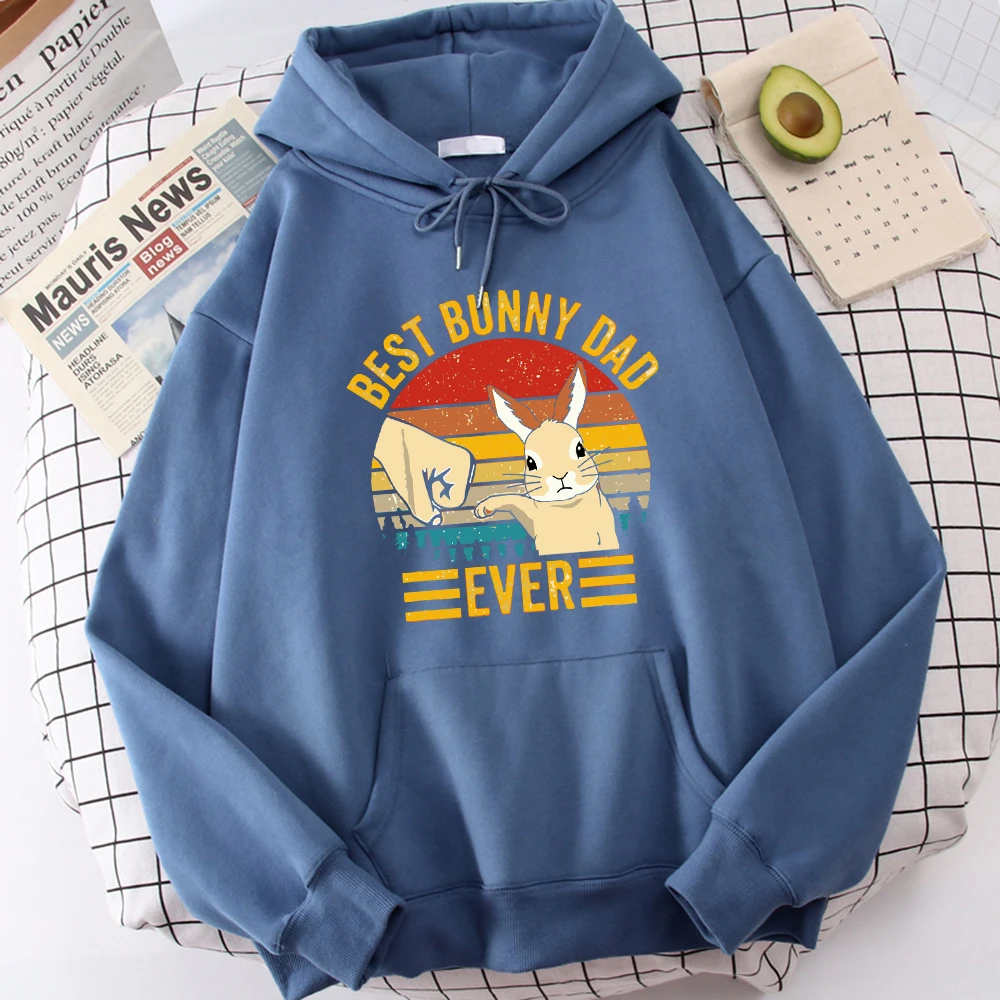 Best Bunny Dad Ever Print Man Hooded Hip Hop Autumn Fleece Hoodies Cartoons Big Size Hoodie Harajuku Fur-Liner Man Tops