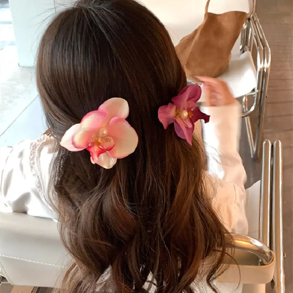 

Pink Orchid Flower Hair Clip Hair Ornament Hair Accessories Sweet Hairpin Headdress Side Barrettes Bohemia Barrette Photograph