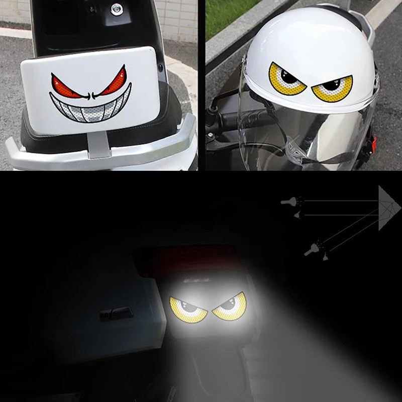 Devil Eye Reflective Motorcycle Safety Warning Stickers Decor Moto Bike Scooter Body Windshield Helmet Tailbox Decal Accessories