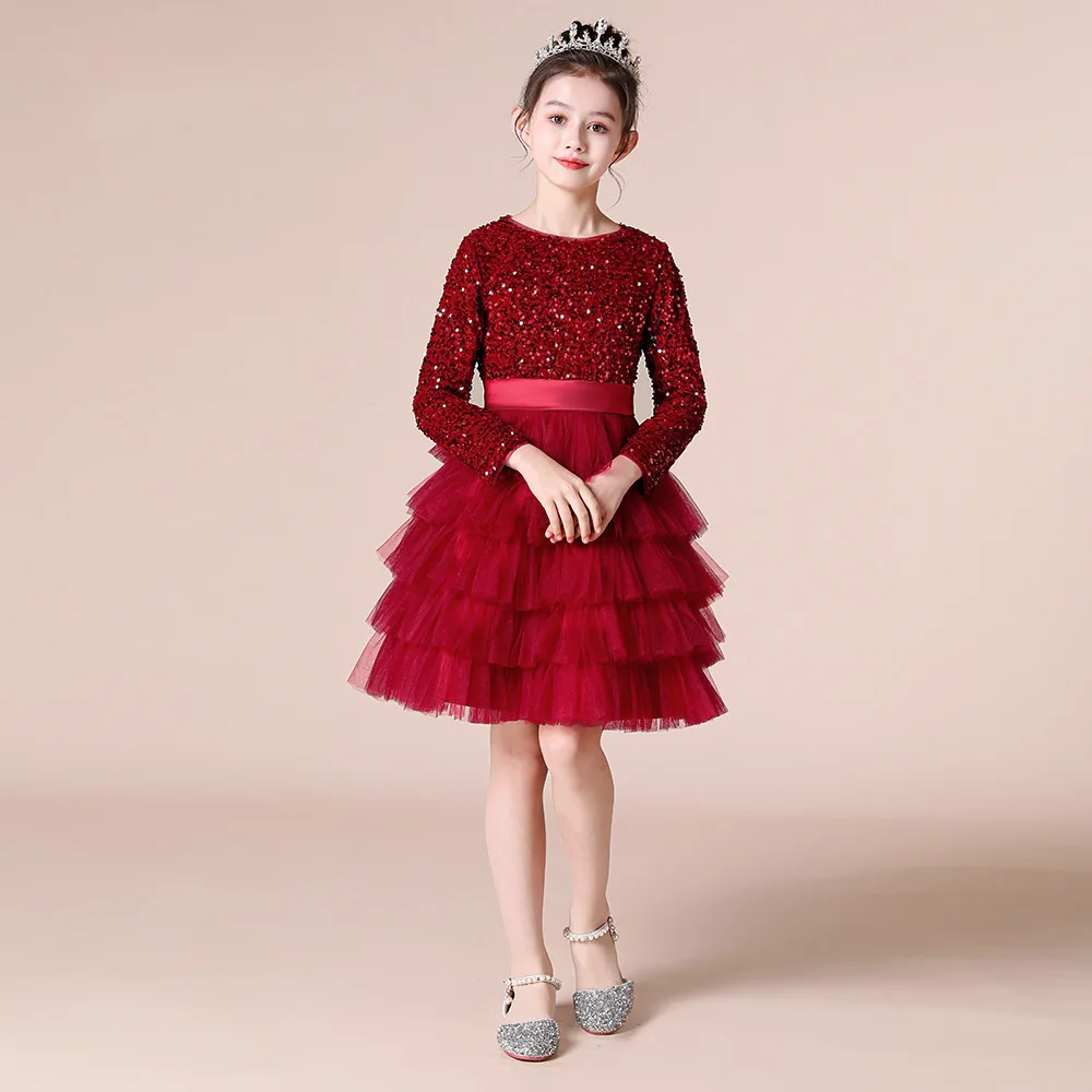 عيد ميلاد الأطفال Dr Long Sve Host Cretition Princ تول تنورة كعكة تنورة القطن مزيج النسيج المحملة ألياف خلات #4