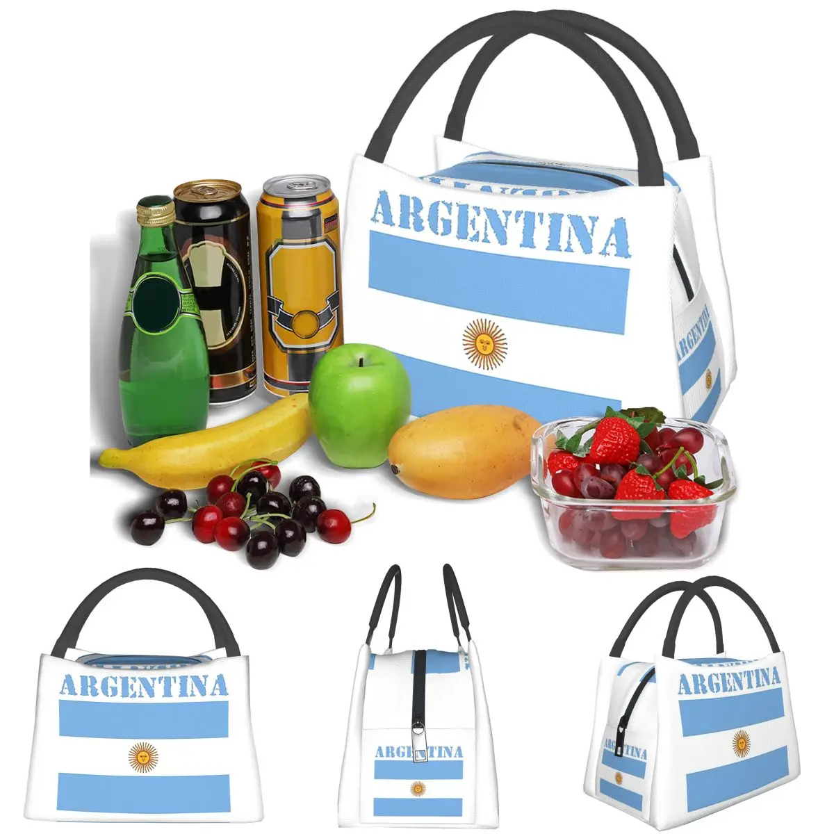 Argentina Flag Lightweight Handheld Insulated Lunch Bag Aluminum Foil Liner for Adults Students Travel Picnic