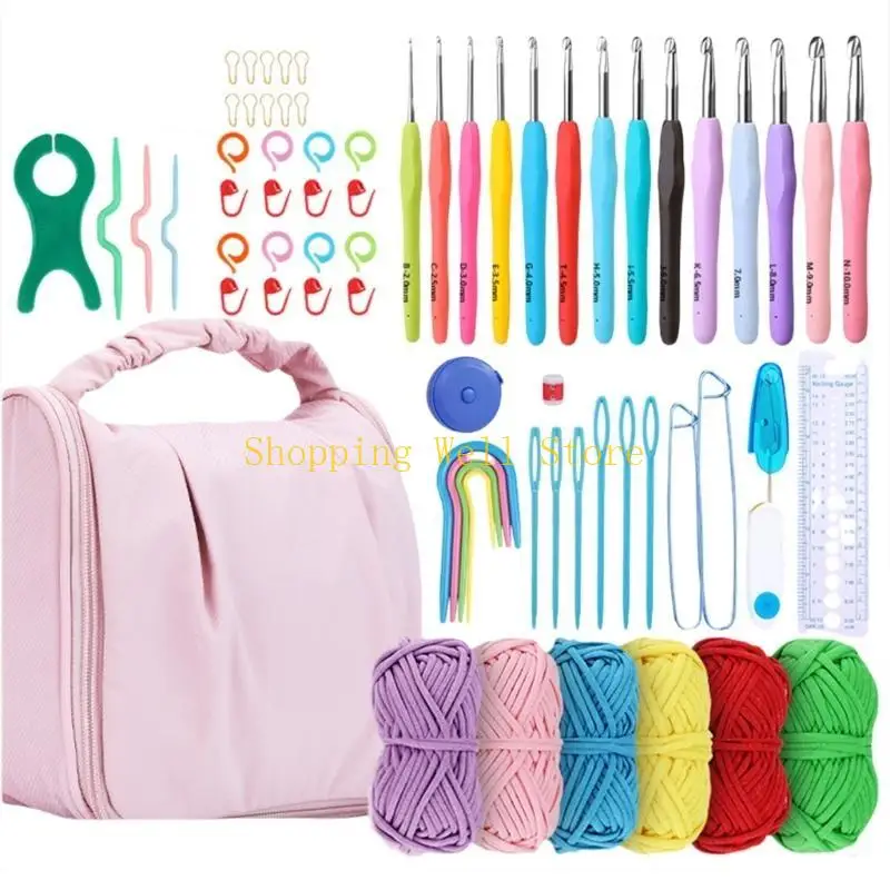 

KX4B Ergonomic Crochet Hooks Set for Beginner Hobbyist, with Yarns, Knitting Needle, Stiching Marker Crochet Bag