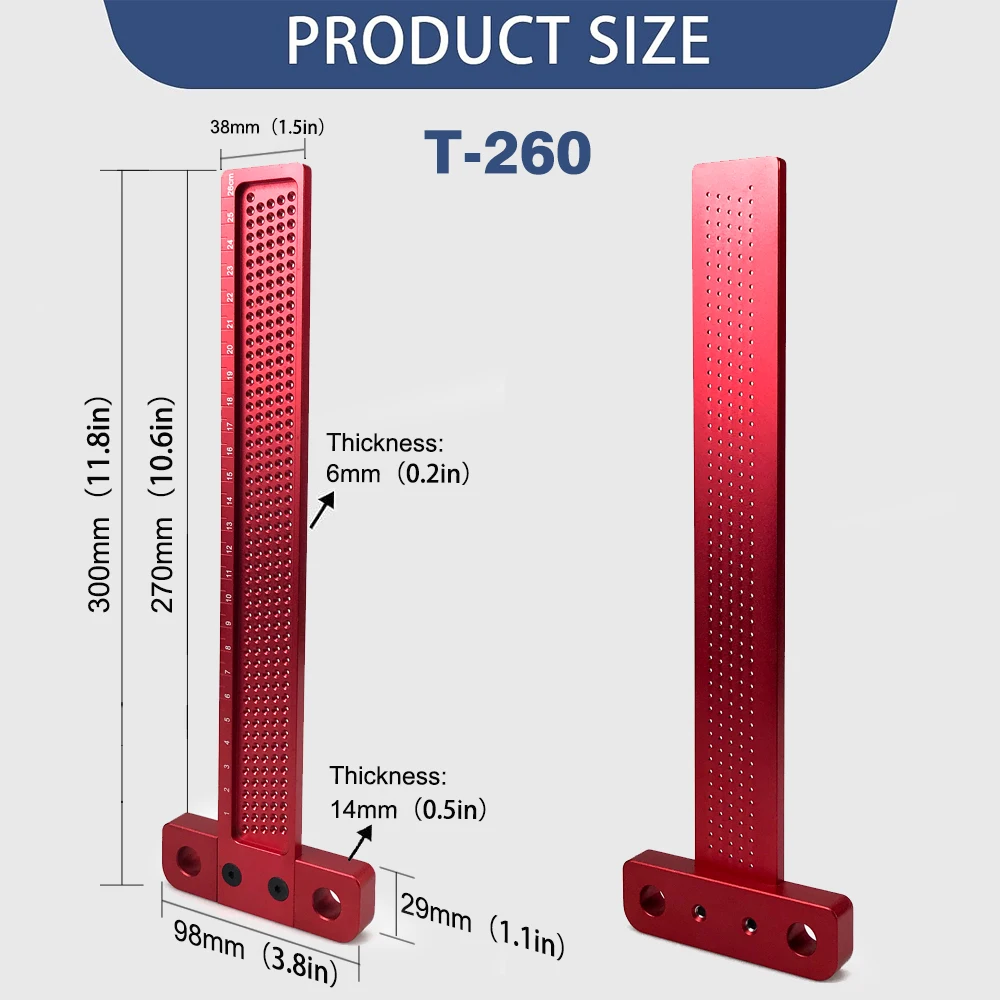 النجارة سكريب T60/T100/T160/T260 T-نوع حاكم هول سكريبينغ مقياس الألومنيوم عبرت قدم عبرت التدريجي أداة أداة قياس