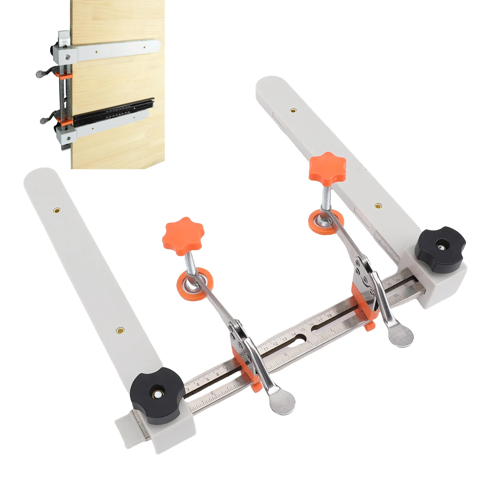 

1 Set Drawer Slide Jig Cabinet Magnetic Mounting Rail Installation Assistant Tool with 2 Clamps Drawer Slide Mounting Jig