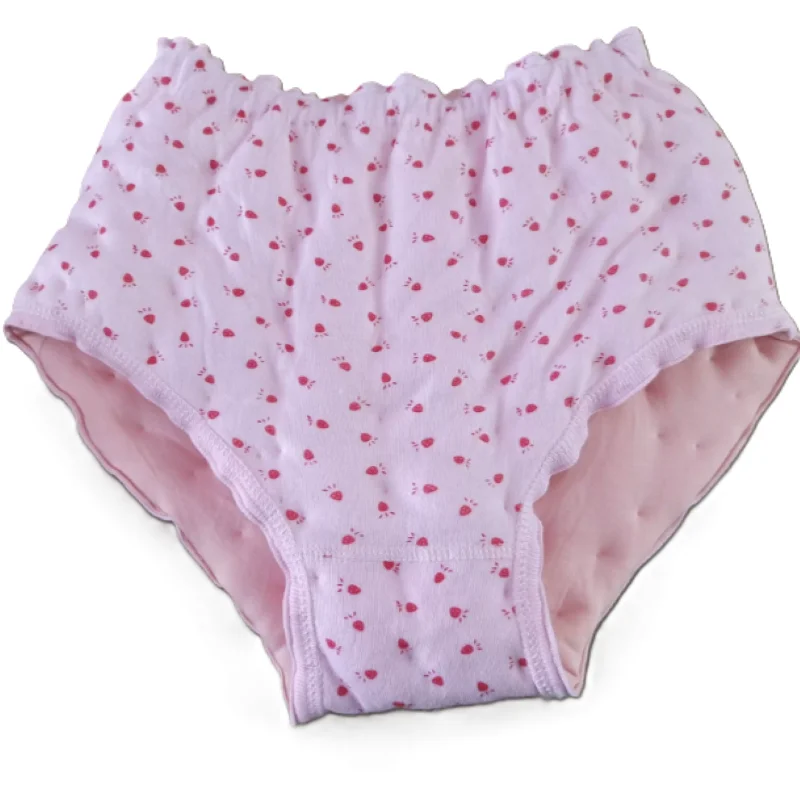 Light Pink Strawberry Print Women Thick Panties Fill Cotton Underwear Plus Size Soft Comfortable Breathable Leak-proof Briefs