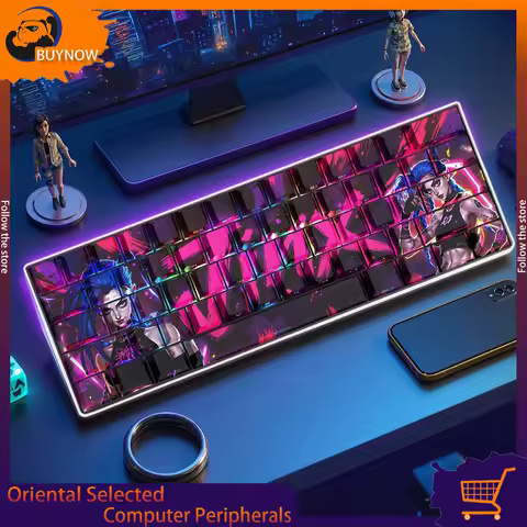 LoL Game Character Arcane Jinx Cherry 123keys Graffiti Mechanical Keyboard Pbt Five-Sided Thermal Sublimation Diy Jinx Keycap
