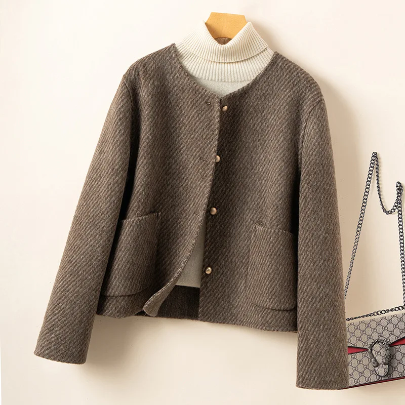 2026 Autumn and Winter Double-sided Wool Coat Women's Short O Neck Fashion Casual Small Fragrant Woolen Jacket Female