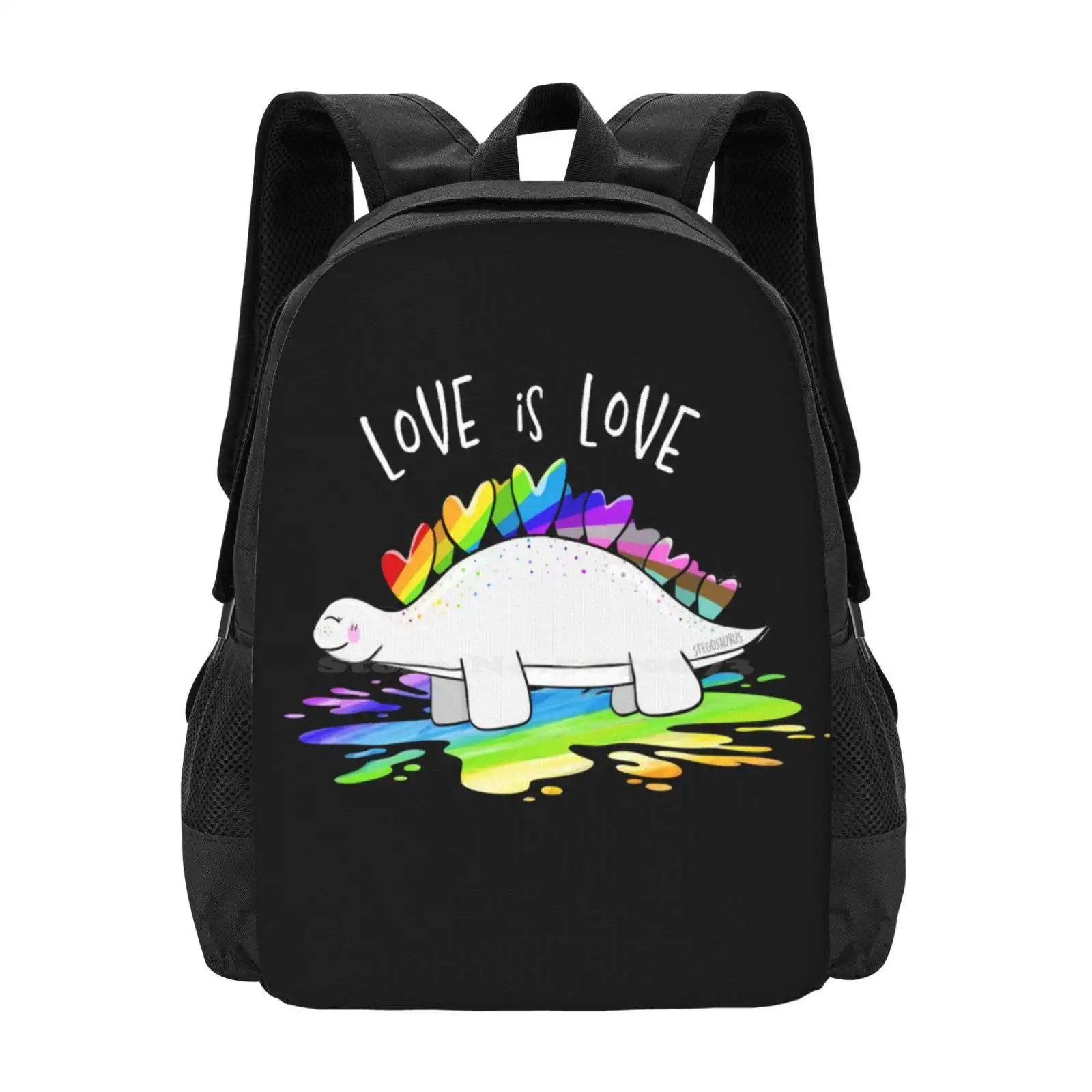 Love Is Love Hot Sale Schoolbag Backpack Fashion Bags Lgbtq Pride Love Is Love Rainbow Dinosaur Stegosaurus Art Queer Art Pride