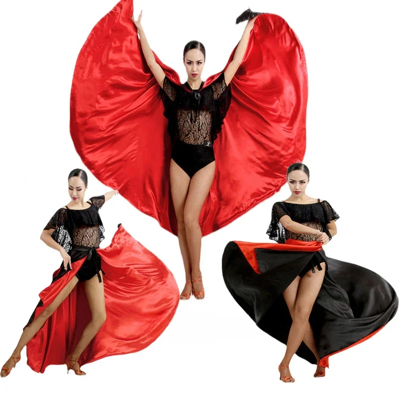 

Female Professional Latin Dance Skirt Spanish Bullfight Dance Performance Skirt Cloak Apron Men And Women Red Black Double Sided