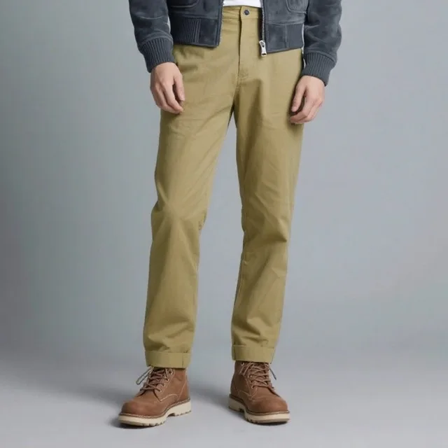 

Мужские брюки чинос цвета хаки, прямые, с высокой талией, из чистого хлопка, в стиле милитари, повседневные, рабочие, утилитарные