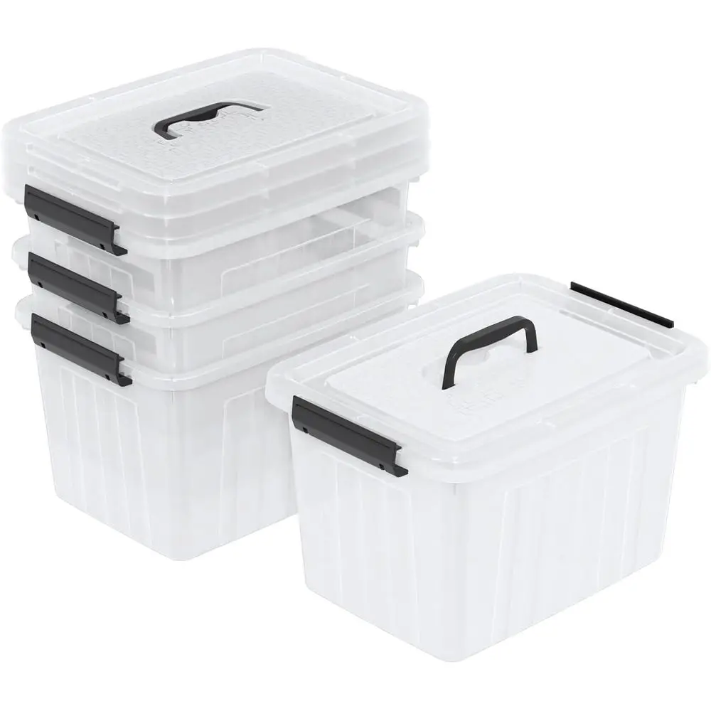 

Набор из 4 больших прозрачных контейнеров для хранения с крышками и ручками