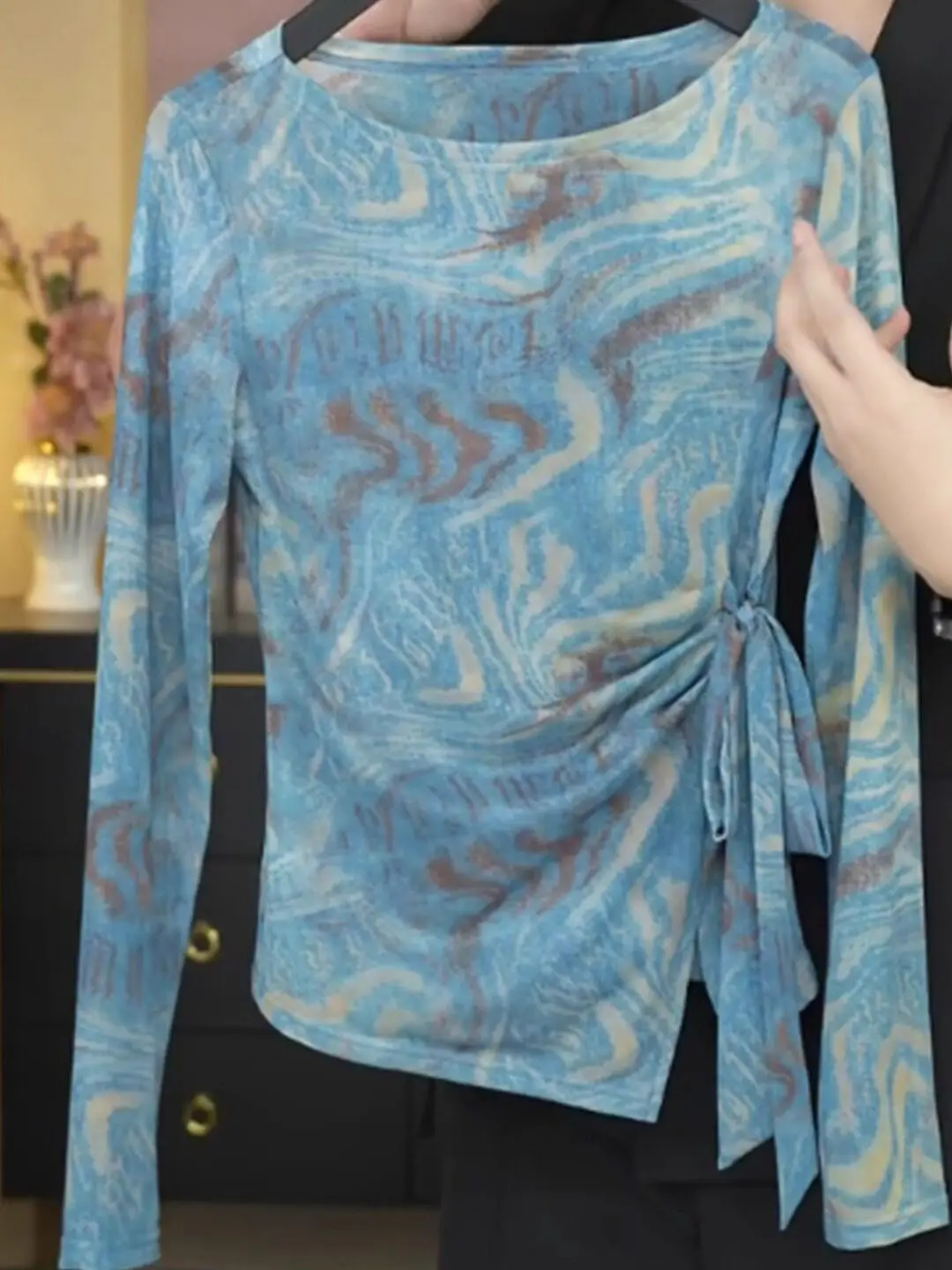 Retro Style Ice Silk Dyed Mesh Long Sleeve T-Shirt Women's Summer New Fashion UV Protection Top White Enhancing Loose Fit Kor...