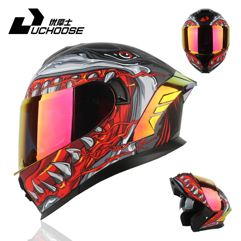 815 Uchoose DOT Approved Full Face Helmet Crash Motorbike Protective Gear Men Women Flip Up Helmet Motorcycle Double Sun Visor