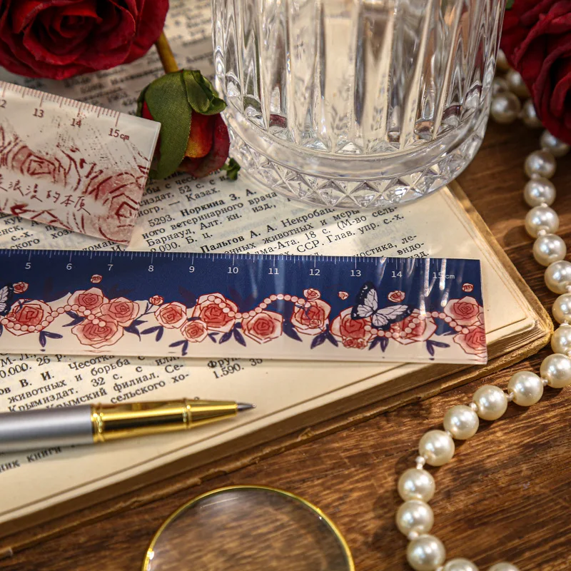 1pc Retro  Romantic Rose Student Stationery Art Drawing Ruler