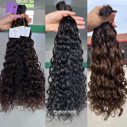 Human Hair Bulk for Braiding Water Wave Double Drawn Full End Brazilian Curly Bulk Hair Bundles No Weft for Boho Knotless Braids