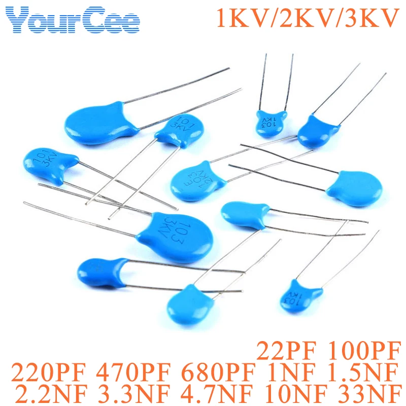 100pcs High Voltage Ceramic Capacitor 3KV 2KV 1KV 22PF 100PF 220PF 470PF 680PF 1NF 1.5NF 2.2NF 3.3NF 4.7NF 10NF 33NF Capacitance