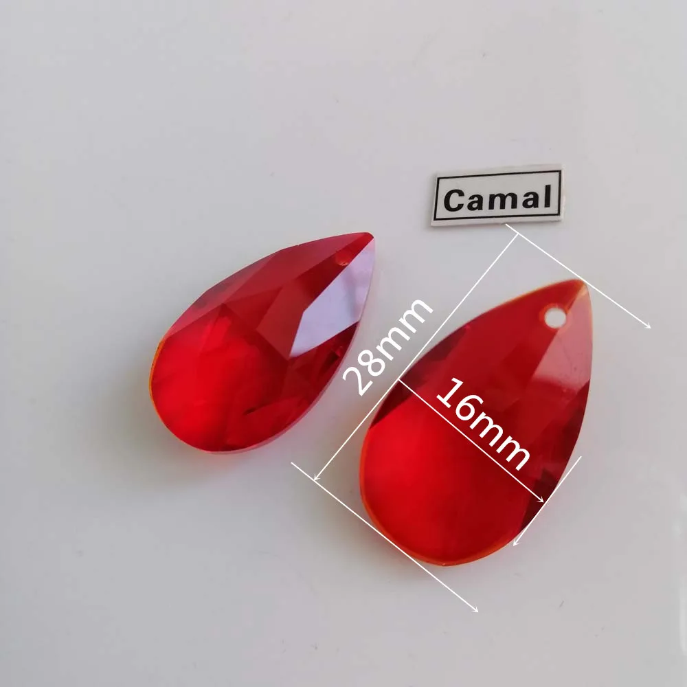 Camal 10 pçs 28mm malha vermelha gota forma de cristal pingentes prismas grânulo pendurado para joalheiro lustre iluminação da lâmpada peças de casamento diy