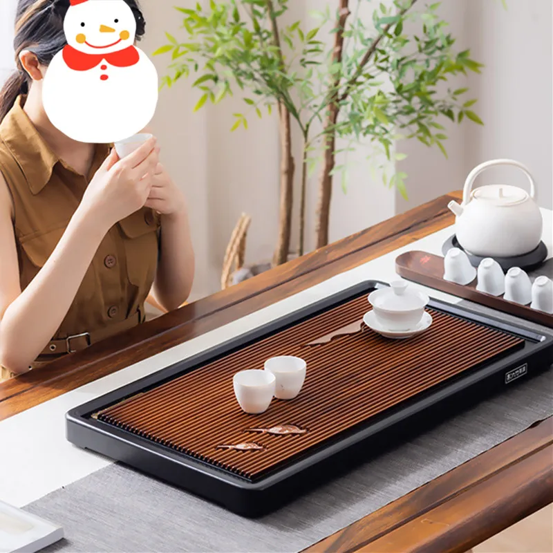 Large Size Bamboo Tea Tray Drainage Type Tea Sea Chinese Teaware Tray High Quality Rectangular Tea Table Home Trays Decorative