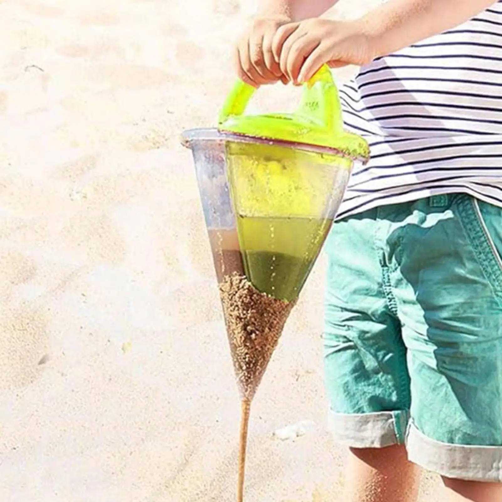 Beach Children Wash Sand Overflow Funnel Outdoor Family Sand Hopper Creative Beach Pile Sand Spills Out Of A Hand-Held Funnel