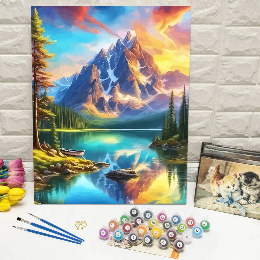 

Картина маслом по номерам горный пейзаж DIY цифровая живопись дом дерево пейзаж картина художественное ремесло на холсте ручная роспись подарок