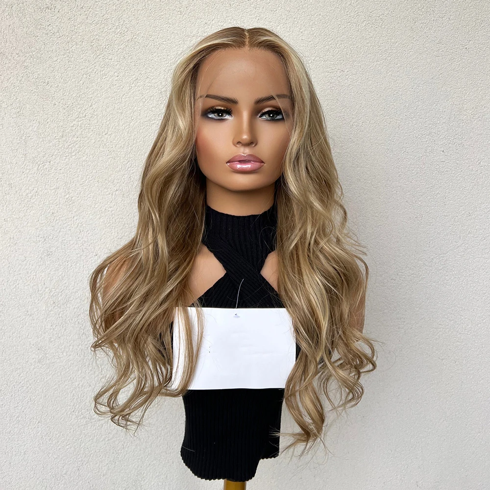 Golden Blonde Highlights Full Lace Wig 180% Density Virgin Human Hair Balayage Rooting Wig Premium Hair Lace Front Wig 26