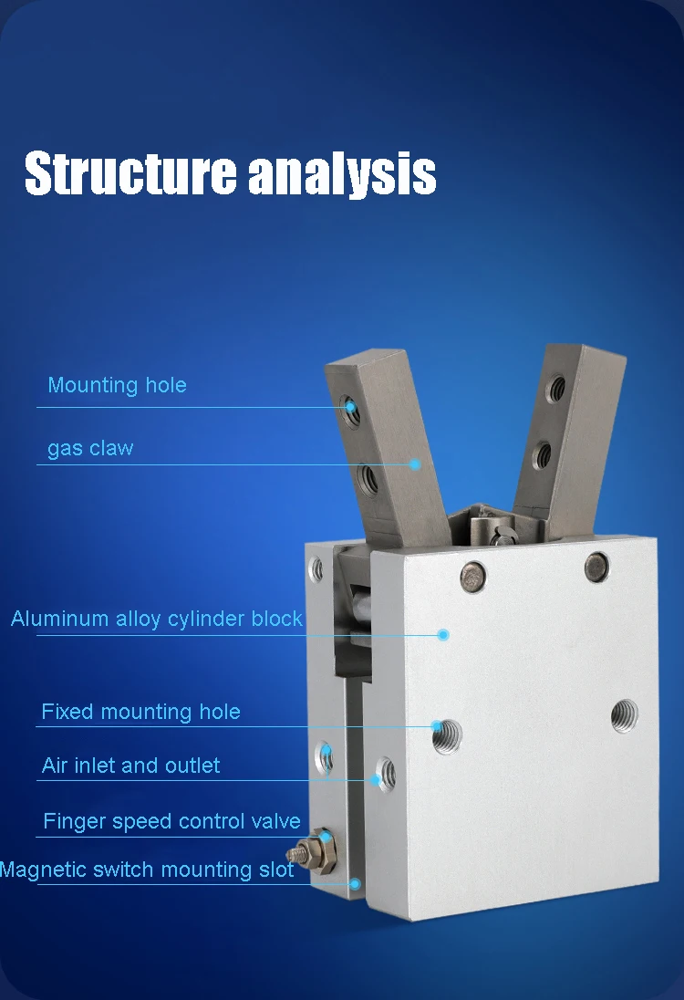 MHC2 Serie Pneumatischer Fingerzylinder mit Drehpunkt, Öffnungs- und Schließfunktion, Luftgreifer, doppelt- und einfachwirkend, Winkel-Luftklauenroboter, pneumatisch – Detail 5
