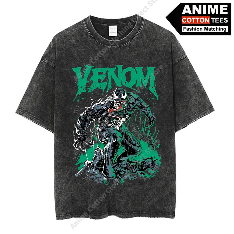 Marvel Venom unissex camiseta de grandes dimensões, camisetas soltas, algodão vintage lavado, moda casual, Harajuku Hip Hop, High Street, Y2K