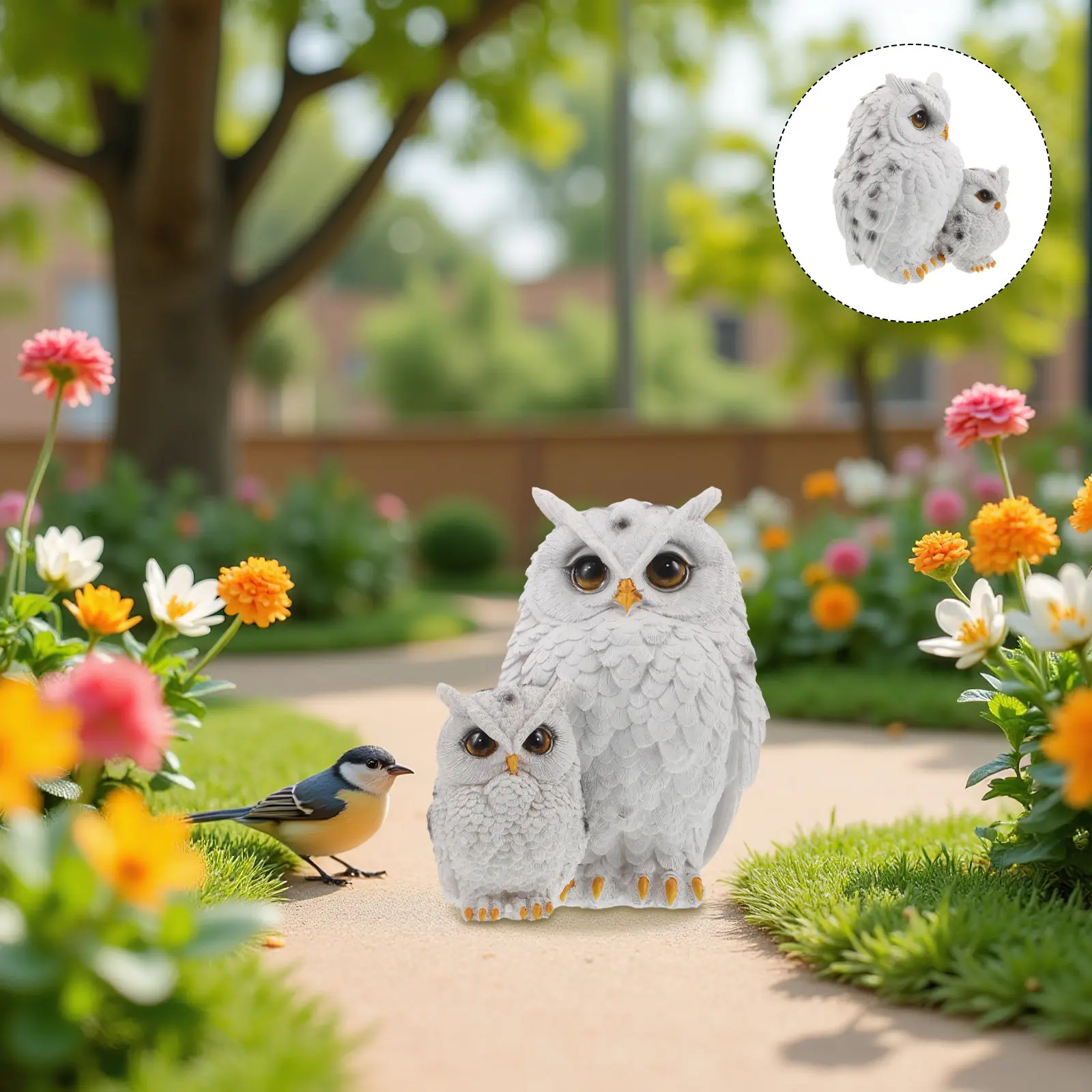 

Realistic Mother Baby Owl Resin Sculpture Garden Outdoor Decor Patio Balcony Lawn Statue Weatherproof Nature Inspired Owl Family