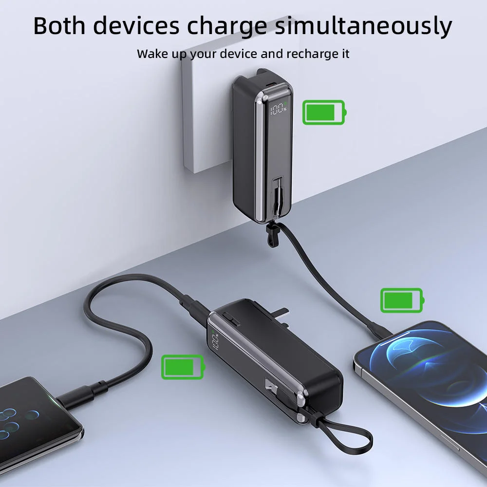 5000mAh Portable Power Bank with Cable Plug Charger 20W Fast Charging Mini Battery For iPhone 16 15 14 13 12 Samsung Xiaomi